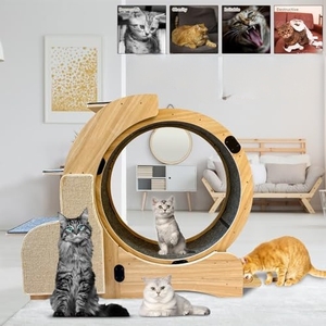 Rueda de ejercicio <span class=keywords><strong>para</strong></span> gatos de madera de 55 pulgadas, tabla de rascar, alfombrilla desmontable, marco de escalada, <span class=keywords><strong>nido</strong></span> 5 en 1, mascota de interior multifuncional - Product Image 4