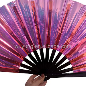 พัดพับพกพาเคลือบไม้ไผ่ PVC ขนาด 33 ซม. ลายโฮโลแกรมวิบวับ สำหรับงานเต้นรำ ดนตรี ปาร์ตี้ ขายดี - Product Image 4