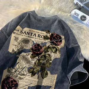 T-shirt personnalisé avec logo imprimé numériquement, effet délavé, en coton épais, coupe oversize, style vintage pour homme - Product Image 1