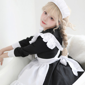 Japanese Sailor Maid Outfit Long Sleeve Black White Polyester Women Anime Role Play Costume - Product Image 2