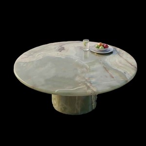 Mesa de Centro de Mármol Ónix Verde Hecha a Mano, Base de Piedra Natural Pulida, Diseño Moderno y Ecológico, Personalizable para Año Nuevo y Diwali - Product Image 1