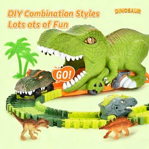 مسار سباق الديناصورات الكهربائي EPT 186 قطعة |   لعبة مسار مرن قابلة للتجميع مع سيارات LED ونماذج ديناصورات للأطفال - Product Image 4