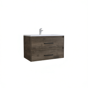 Praga - Mueble de Baño Flotante con Lavabo, 2 Cajones, Madera Marrón Oscuro, Montado en la Pared, Estilo Contemporáneo - Product Image 1