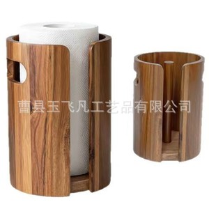 Porte-mouchoirs cylindrique en bois d'acacia, support vertical pour rouleau de papier de cuisine, boîte à mouchoirs de bureau, marron café, résistant aux éclaboussures - Product Image 2