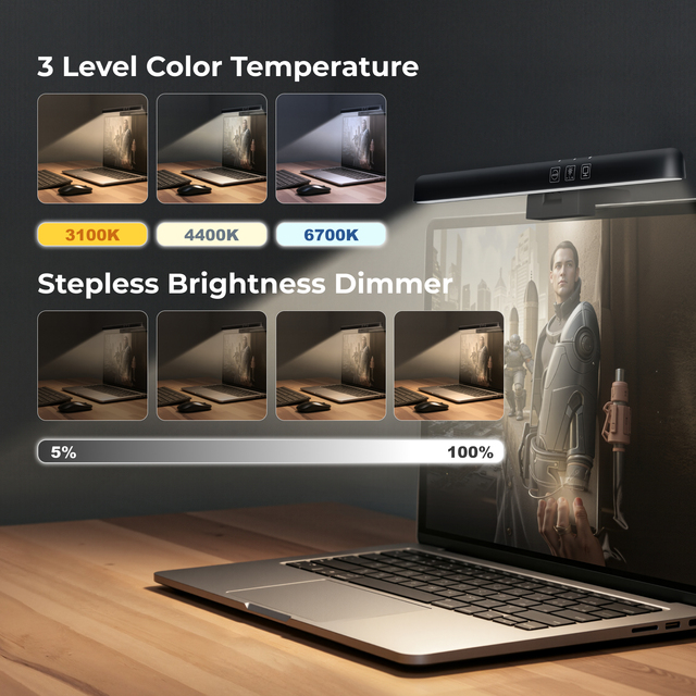 Economic Desk Hanging LED Monitor Light Screen Bar 3-Level CCT Touch Control Laptop Light Screenbar for Home Office Eye Protect