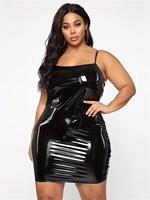 Robe moulante en similicuir à bretelles spaghetti grande taille pour femmes, robe mini en PU ajustée pour les fêtes, 4XL-6XL