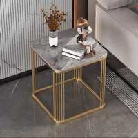 Table d'appoint carrée nordique avec plateau en pierre frittée, style minimaliste, table basse de luxe pour salon et chambre à coucher