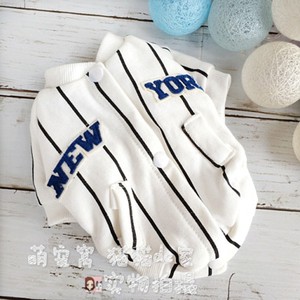 Pet Baseball Hoodie Thickened Cotton Warm Jacket For <b>Cats</b> And Small Dogs Size M L XL Navy Blue Striped Sport Style - Product Image 2