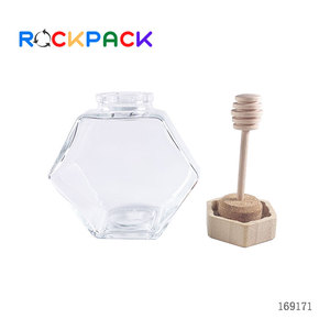 220ml 380ml Hexagone conteneur de stockage de nourriture en verre pot de miel avec en bois tige mélangeuse - Product Image 4