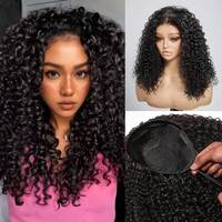Peluca de media cabeza de cabello humano virgen brasileño rizado, calidad SDD, con cordón ajustable, sin pegamento, peines seguros, compacta, para mujeres afroamericanas.
