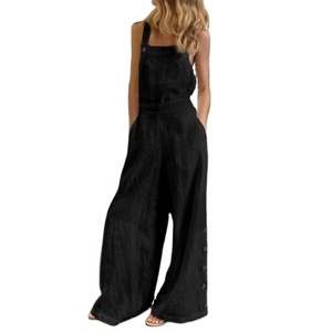 Mono Largo <span class=keywords><strong>de</strong></span> <span class=keywords><strong>Lino</strong></span> Holgado para Mujer, Estilo Veraniego, Sin Mangas, con Tirantes, Pantalones Anchos con Botones, Talla Grande 5XL - Product Image 1