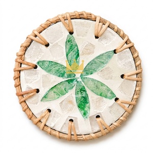 Eco Friendly Handmade Rattan <b>Table</b> <b>Coasters</b> with Natural Shell Design Reusable Cup Mats Sustainable Homeware - Product Image 4