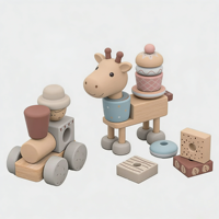 Jouet de train à dessert en bois intelligent, empilable, fait main, avec logo personnalisé, OEM, pour enfants de 1 an et plus, jouets éducatifs