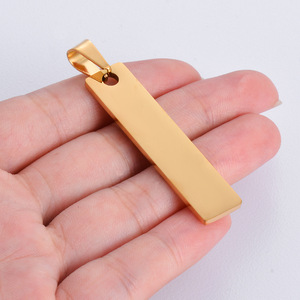 Vente chaude pour le commerce extérieur : Pendentif rectangulaire en acier inoxydable, accessoires, lettrage lisse, pendentif long, porte-clés DIY - Product Image 3