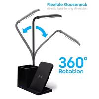Lampe de bureau à LED 3 en 1 avec chargeur sans fil Porte-stylo lumineux et 3 modes de couleur Rotation à 360 °