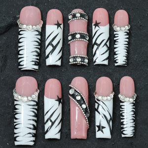 Diamantes de imitación franceses decorados ABS Press-On <span class=keywords><strong>uñas</strong></span> artificiales de moda 24 piezas por juego boca de pato para Instagram-Friendly 'Ins' Finger - Product Image 2