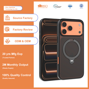 Étui de <span class=keywords><strong>téléphone</strong></span> de luxe en aluminium effet cuir avec anneau magnétique et <span class=keywords><strong>base</strong></span> rotative à 360° antichoc pour 16 Pro 17 Air - Product Image 1