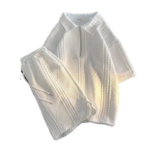 Conjunto deportivo de verano para niños, camiseta de manga corta con solapa y cremallera, pantalones cortos minimalistas con bolsillo con cordón - Product Image 1