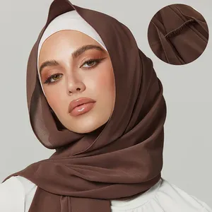 Модный Новый однотонный шарф шаль мусульманский платок эластичный Эластичный шифоновый шарф хиджаб для женщин