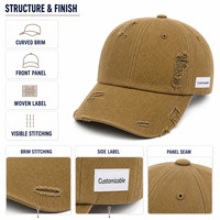 Casquette de baseball vintage en coton délavé non structurée à 6 panneaux, avec logo tissé personnalisé et visière incurvée, style « Dad Hat » de luxe en gros