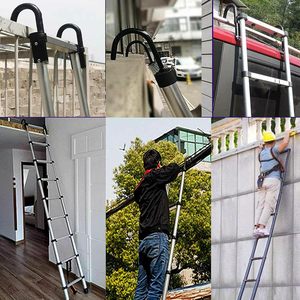 Lightweight <strong>Single</strong>-Sided <strong>Aluminum</strong> Folding Retractable Loft <strong>Ladder</strong> Hooks Telescopic Design EN131 Certified Outdoor Apartment Use - Product Image 5