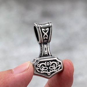 yunnique Men's Stainless Steel Viking Thor Hammer Pendant Necklace Double Sided Geometric Design Gift Jewelry - Product Image 2