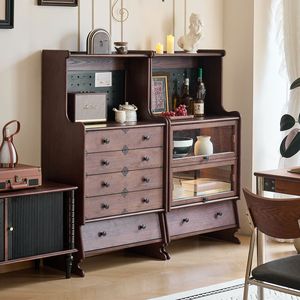 French Retro Style Floor Standing <b>Sideboard</b> With Drawers And Glass Doors Living Room Storage Cabinet - Product Image 4