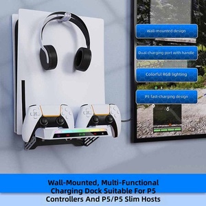 For Switch <strong>PS5</strong> Game <strong>Controller</strong> Dual Charging <strong>Stand</strong> with RGB Lights Wall Mount for PlayStation5 Console Plastic Material - Product Image 5