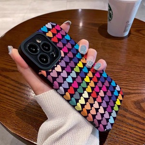 Cover per Cellulare in TPU Morbido e Pelle con Stampa Multicolore a Cuori per iPhone X <span class=keywords><strong>Xr</strong></span> Xs 11 12 13 14 15 16 17 Pro Max - Product Image 1
