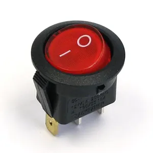 Interruptor de rocker personalizado, interruptor vermelho oval 16a 250v com 3 pinos iluminados