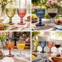 Verre à vin rétro gaufré diamant, coloré, sans plomb, avec pied, personnalisable pour restaurant, banquet, fête à domicile