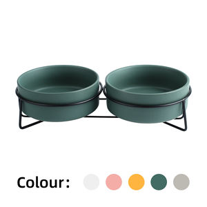 Bol en céramique surélevé écologique pour animaux de compagnie avec support en métal Plat de protection cervicale pour chat et chien Fournisseur transfrontalier - Product Image 2
