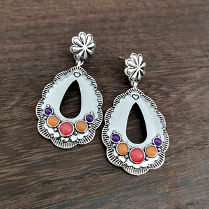 Orecchini Pendenti Vintage con Gemme Colorate, Gioielli Statement per Donne, Accessori Moda in Stile Retrò, Vendita all'Ingrosso - Product Image 3