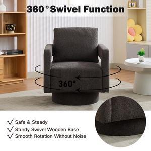 Poltrona Girevole Moderna di Lusso in Tessuto Bouclé con Struttura in <span class=keywords><strong>Legno</strong></span>, Schienale Aperto, Sedia con Braccioli per Salotto - Product Image 3