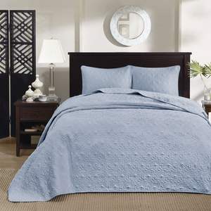 DB Luxury Reversible <b>Bedspread</b> <b>Set</b> Blue King Size Soft Cotton Quilted Printed Plain Pattern for Home - Product Image 6