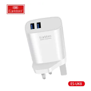 EARLDOM universal travel adapter UK Plug Two USB Ports Charging Adapter cell Phone Quick Charger Adapter Wall Charger With cable