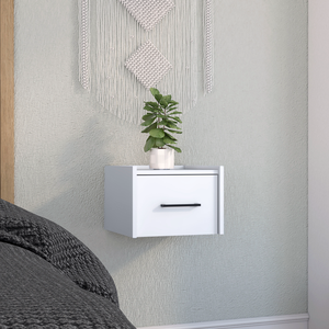Table de chevet murale flottante à un tiroir blanc avec poignée pour chambre à coucher - Product Image 1