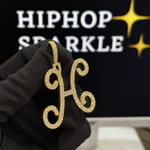 Pendentif personnalisé en argent sterling 925 avec lettre initiale H en moissanite VVS, plaqué or 18 carats, collier hip-hop pour hommes et femmes - Product Image 6