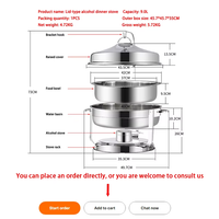 Plat de service isotherme haut de gamme en acier inoxydable 9L pour hôtels, fêtes et restaurants, avec chauffage à l'alcool