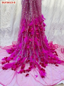 Nuovo tessuto di pizzo Tulle con paillettes e perline tessuto di pizzo piuma pizzo per fare il vestito - Product Image 6