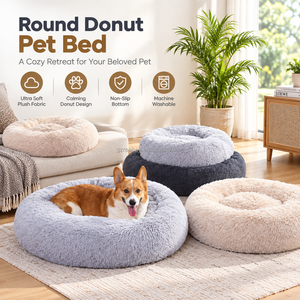 Luxury Plush <strong>Donut</strong> <strong>Dog</strong> <strong>Bed</strong> Calming Soft Round Washable Pet <strong>Bed</strong> for <strong>Dog</strong> and Cat - Product Image 2