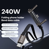 Cable USB Tipo-C a Tipo-C de Carga Rápida MAX 240W 5A con Trenzado de Nailon y Soporte para Teléfono, para iOS, Computadora y Auriculares - Uso Duradero