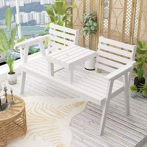 <span class=keywords><strong>Banc</strong></span> d'extérieur à double siège avec accoudoirs et petite table au milieu, ensemble <span class=keywords><strong>de</strong></span> chaises <span class=keywords><strong>de</strong></span> loisirs pour <span class=keywords><strong>balcon</strong></span> et cour, chaise <span class=keywords><strong>de</strong></span> parc en bois - Product Image 5