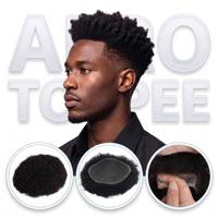 Prothèse capillaire invisible sans trace, super durable, en dentelle 24mm, cheveux indiens Remy, bouclés afro, pour hommes noirs afro-américains
