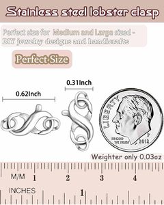 Cierres y extensores de doble apertura tipo langosta de acero inoxidable plateado y dorado para collares y pulseras, ideales para joyería DIY. - Product Image 3
