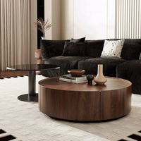 Ensemble de tables basses rondes en noyer de style mid-century, table centrale minimaliste avec rangement pour petit salon, meuble TV moderne de luxe