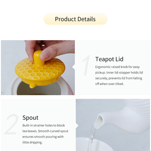 กาน้ำชาเซรามิก - ลายผึ้งและดอกไม้ พร้อมที่กรองชา - Product Image 5