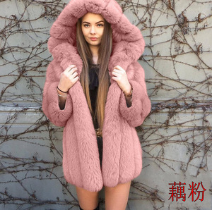 Luxe hiver femmes rose fausse fourrure de renard manteau à capuche femme moelleux artificiel fourrure de vison veste fermeture éclair vêtements d'extérieur <span class=keywords><strong>flocage</strong></span> Cardigan - Product Image 3