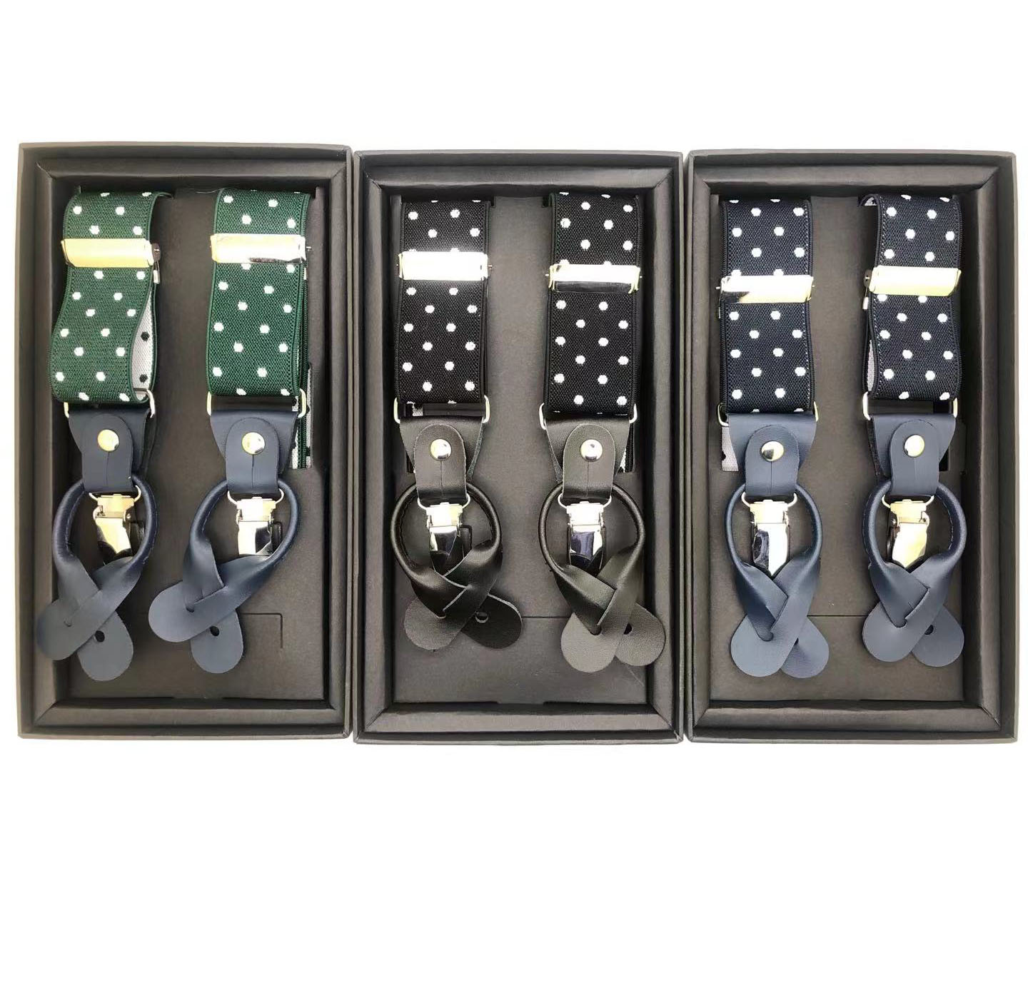 Men' Adjustable Elastic Braces with Elegant Leather Details Custom Size PU suspenders in an Elegant Gift Box