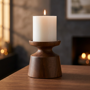 Porte-bougie en bois artisanal, centre de table rustique, décoration d'intérieur - Product Image 1